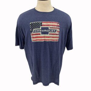 Chevrolet Vintage American Flag Graphic T-Shirt Navy Blue Soft Cotton Blend 2XL